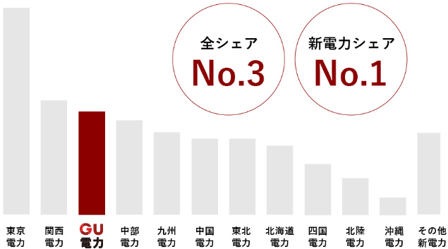 電力会社業界シェアNo.3新電力会社業界シェアNo.1